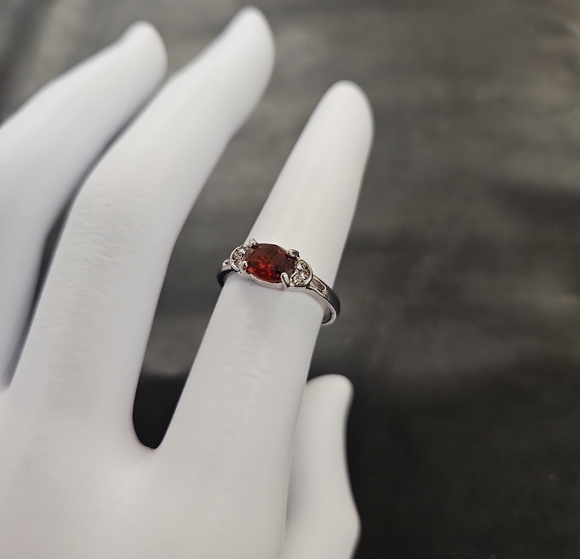 Jewelry - Silver Tone Faux Garnet Oval Ring